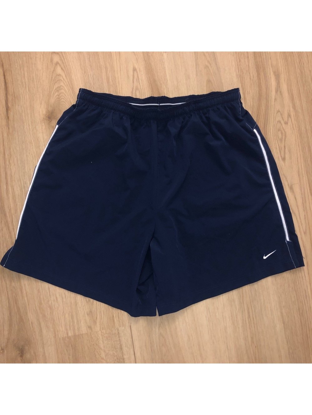 VINTAGE Y2K NIKE NYLON DRI FIT NAVY BLUE MESH LINED ATHLETIC/SWIM SHORTS MENS XL